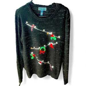 Karen Scott Metallic Black Christmas Sweater with Sparkle size XL